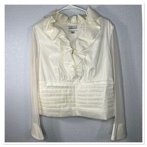 J.R. Evenings Ruffle Neck Long Sheer Sleeve Polyester Nylon Blend Blouse Sz 16
